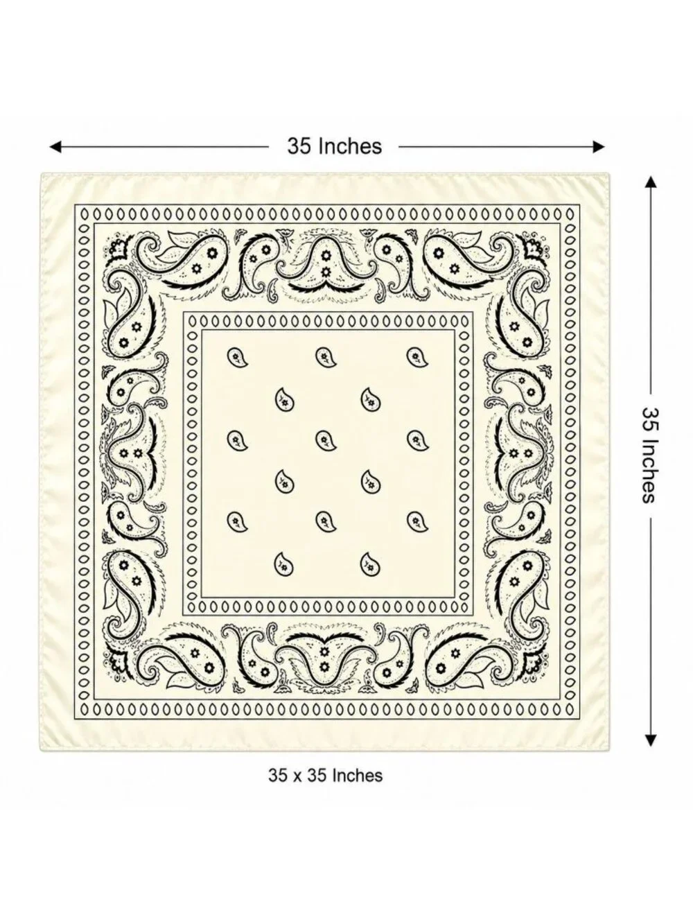 Ivory Black Paisley Wild Rag Scarf 35x35 Satin Western Cowgirl Cowboy Bandana